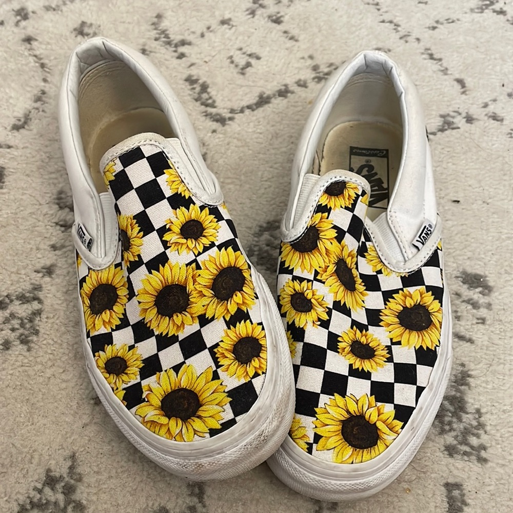Custome Sunflower Van Slip Ons